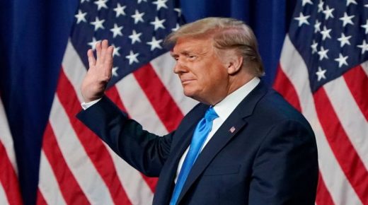 US President Donald Trump speaks as delegates gather during the first day of the Republican National Convention on August 24, 2020, in Charlotte, North Carolina. - President Donald Trump went into battle for a second term Monday with his nomination at a Republican convention where he will draw on all his showman's instincts to try and change the narrative in an election he is currently set to lose. (Photo by Chris Carlson / POOL / AFP)