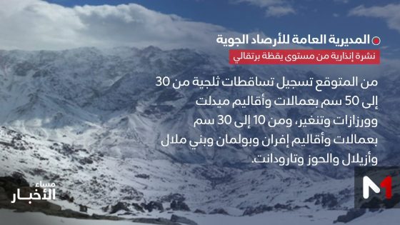 نشرة إنذارية: تساقطات ثلجية وأمطار قوية أحيانا رعدية بعدد من مناطق المملكة