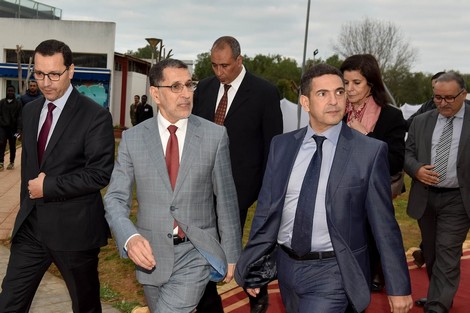 25.01.2018.Rabat.(De gauche à droite)Khalid Samadi secrétaire d'Etat chargé de l'Enseignement supérieur et de la recherche scientifique,Saâdeddine El Otmani chef du gouvernement et Said Amzazi ministre de l'Education nationale lors de la Cérémonie de remise de diplômes aux lauréats de la 32ème promotion de l’École nationale d'architecture à Rabat (ENA).Mounir Mehimdate/hespress