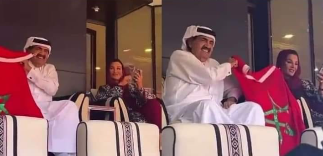 الشيخ حمد والد أمير قطر والشيخة موزة يصنعان الحدث بالعلم المغربي (+فيديو)